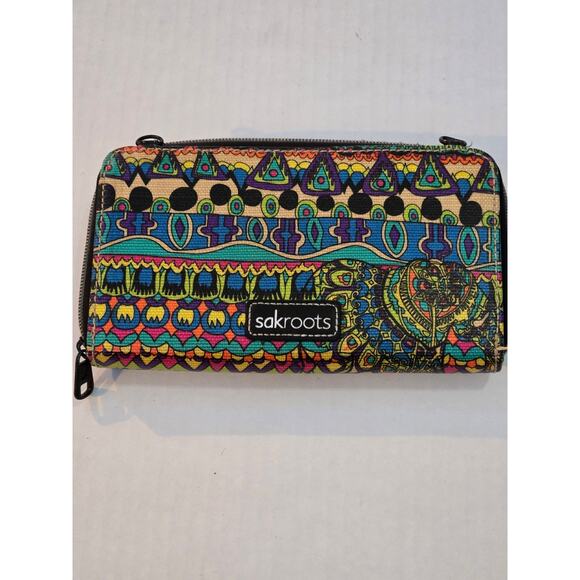 Sakroots Wallet Credit Card Zip Around Multicolored Embroidered PinK Elephant - Picture 1 of 5